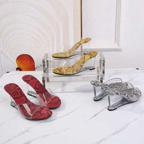 Roman Double High Heels Sexy Leopard Nightclub Shoes Summer PVC Transparent Women Sandals Simple Clear Wedge Heel Strappy Pumps