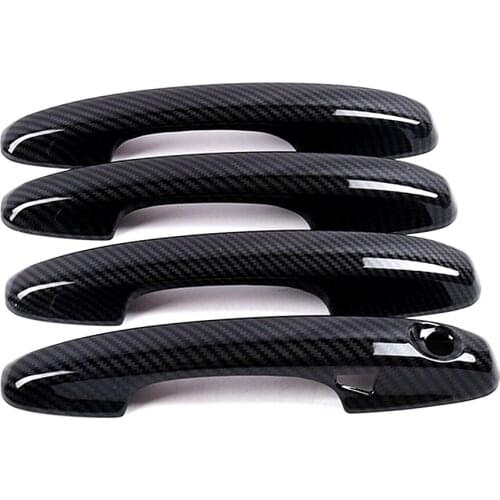 Carbon Fiber Printed For Ford Focus 2019 2020 Exterior Side Door Handle Cover Moulding Chrome Trim Frame Bezel With 2 Smart Hole