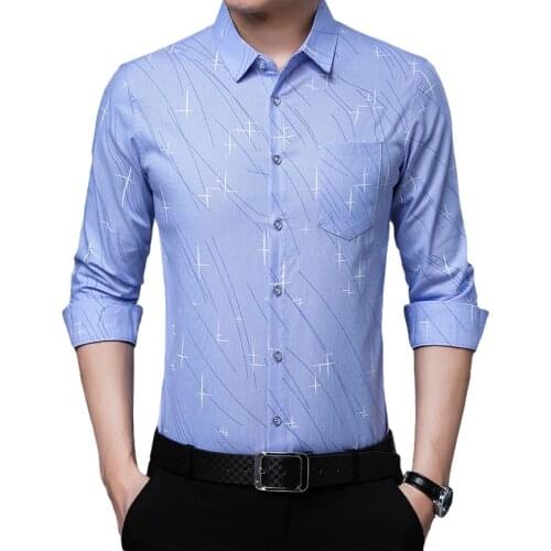 High Quality Slim Fit Casual Formal Party Button Down Blue Custom Long Sleeve Men Shirts