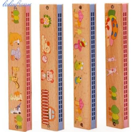 Cartoon pattern 10 hole high quanlity maple beech wooden harmonica Kid Children Wooden Toy Musical Instrument Musical Toy