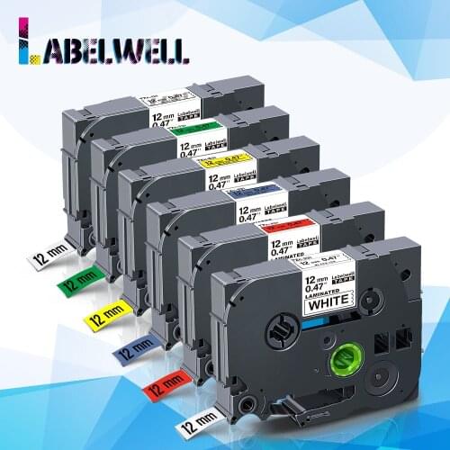 Labelwell 6PK tze 231 for Brother Tze-231 131 631 431 531 731 12mm label tapes multicolor For Brother P-Touch PT-H110 PT-D210