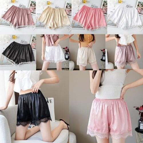 Ladies Women Summer Safety Pants Ice Silk Striped Seamless Stretchy High Waist Underpants Solid Ruffled Lace Boxer Shorts