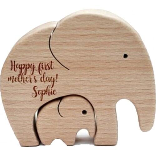 1Pcs Display Mold Wooden Elephant Mother and Child Best Mom in The World Printed Wood Desktop Ornament Gift for Kids