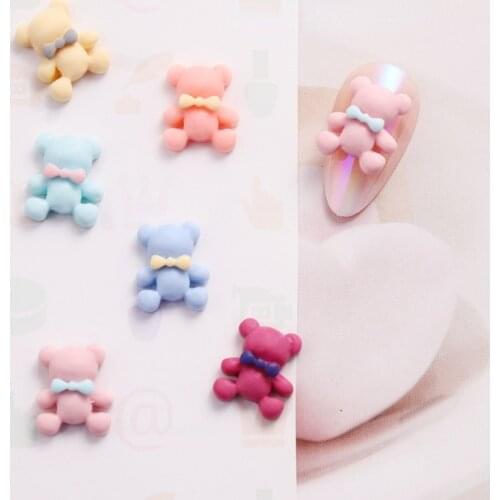 10PCS Cute Macaron Candy-colored Bow Bear Nail Ornament Cartoon Nail Jewelry 3d Charms Rhinestones Accessories Supplies#EWR25