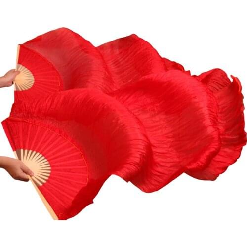 100% Natural Silk Veil Belly Dance Fans 1 Pair Handmade Dyed Belly Dancing Fans 180x90cm Dance Props Pure Red Color Fans 5 Sizes
