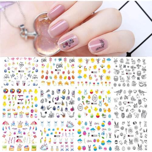 12 Patterns 2020 Easter Nail Art Nail Stickers Slider Egg Bunny Rabbit Water Decal Manicure Decoration Adhesive Tattoo MYA1573
