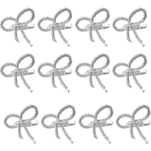 12Pcs/Lot Simple Napkin Ring Butterfly Bow Tie Napkin Buckle Hotel Restaurant Mouth Cloth Ring Metal Napkin Ring-ABUX