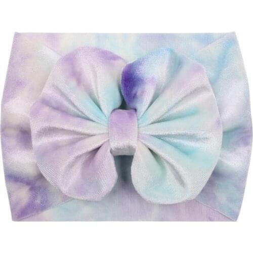20 pcs/lot,Fashion Tie Die Velvet Bow Headband 5'' Big Bows Turban for Girls Elastic Hair Band New Arrival Head Wrap Accessories
