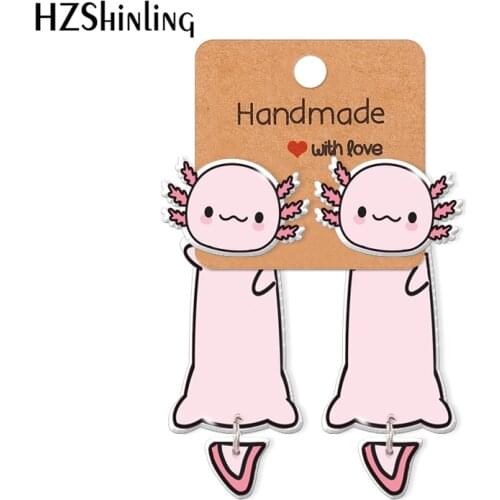 2021 New Cute Axolotl Acrylic Stud Earring Animal Epoxy Resin Jewelry Handmade Items Gifts Girl