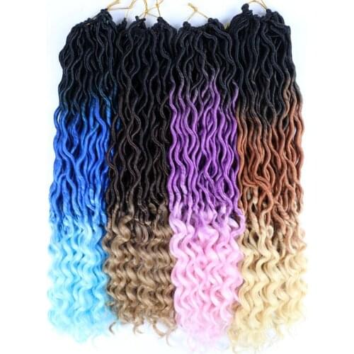 24 Strands/Pack Faux Locs Curly Crochet Braids Hair Extension Synthetic Soft Ombre Braiding Hair Blue Pink Loose End