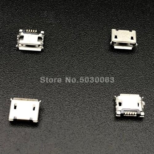 50pcs/lot MICRO USB Female socket Base 5P/B type Mike 5.9 vertical DIP Pillarless Front Plug Back Paste Interface Connector