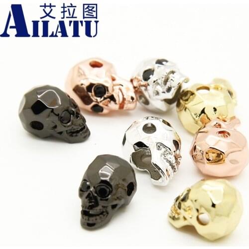 Ailatu 10 Pcs/lot Micro Pave CZ Skull Charm DIY Beads for Bracelet Jewelry, Lead & Nickel Free