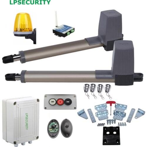 LPSECURITY Automatic 2 Arm Swing Electric GSM Gate Opener 4 Remote Control Motor with photocell LAMP push button gsm opener