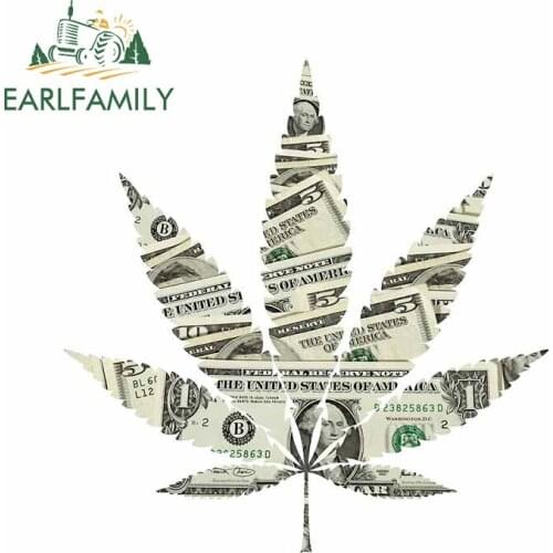 EARLFAMILY 13cm x 12.5cm for Hemp Leaf Dollar Decal Windshield Personality Car Stickers Surfboard Scratch-Proof Car Assessoires