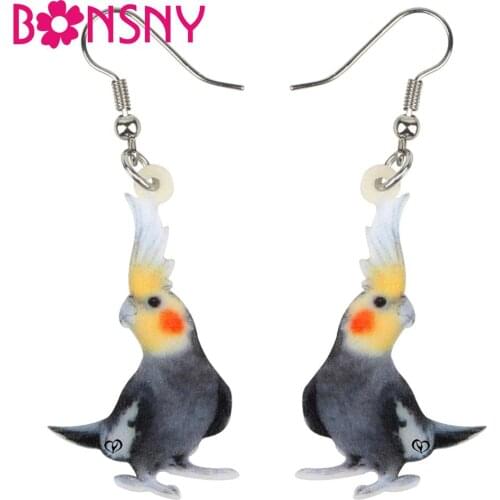 Bonsny Acrylic Nymphicus hollandicus Bird Earrings Drop Dangle Stud Cute Fashion Animal Jewelry For Women Girls Gift Accessories