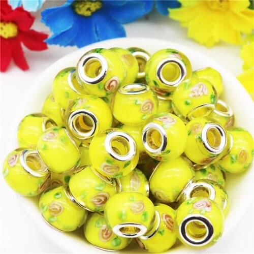 10Pcs Wholesale Pink Glass Flower Large Hole European Beads Fit Pandora Bracelet Women Pendant Necklace Hair for Jewelry Making