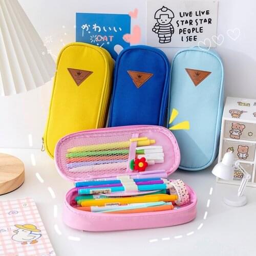 Pencil Case Solid Color Student Large Capacity Canvas Back To School Pencil Case Gifts Korean Stationery School Supplies