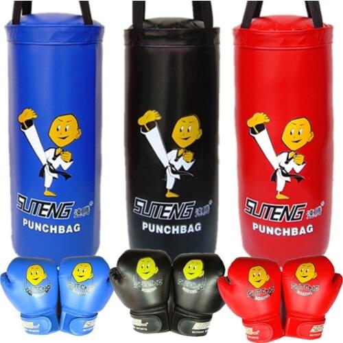 Children Sandbag Empt PU Leather Boxing Gloves Fitness MMA Thai Fight Sanda Training Kick Boxing Bag Punching Fitness Equipment