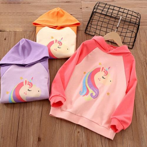 Unicorn Hooded Sweatshirts for Girls Long Sleeve T-Shirts Baby Boys Cartoon Casual Tops Autumn Children Cotton Mermaid Clothes