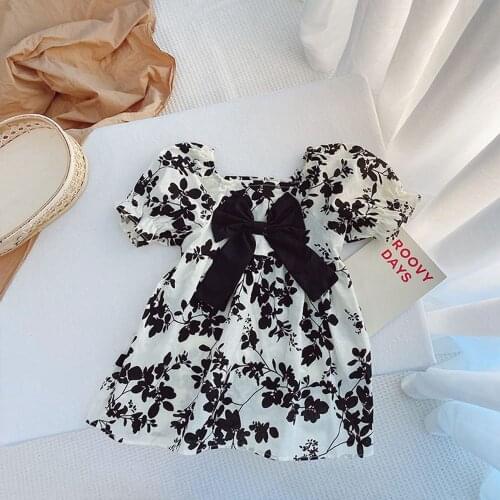 Fashion Outfits Summer Girls Princess Flora Dress Kids Children Baby Back Bow Short Sleeve Vintage Dresses Vestidos S12376