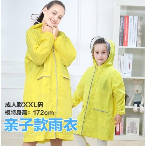 80~170cm kids and mum parenting polyester reflective safety raincoat children girls school hoodies rainwear students poncho