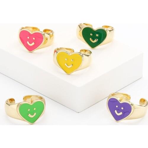 Enamel Smile Rings 2021 Trend Punk Hip Hop Colorful Boho Bohemian 5 Colors Rings Wedding Engagement Couple Gift