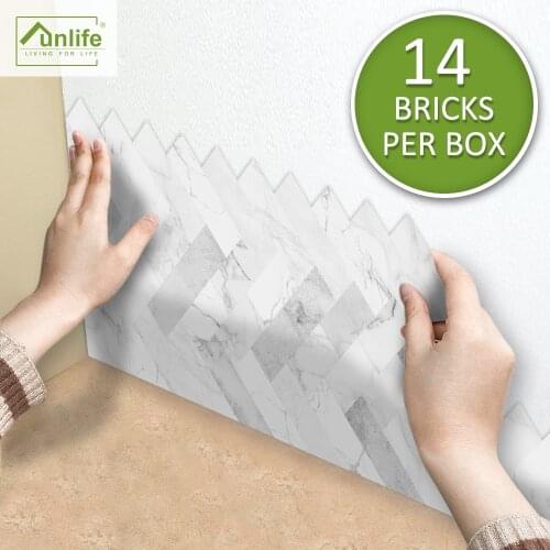 Funlife® Simplism White Herringbone Marble Tile Stickers Self-Adhesive Peel & Stick Wallpaper Wall Stickers for Kitchen Bathroom