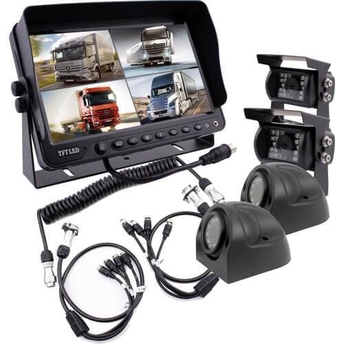 9" TFT-LCD Quad Split Screen Monitor Truck Trailer Backup Camera Resr View Camera System Night Vision CCD Colour Sensor Camera