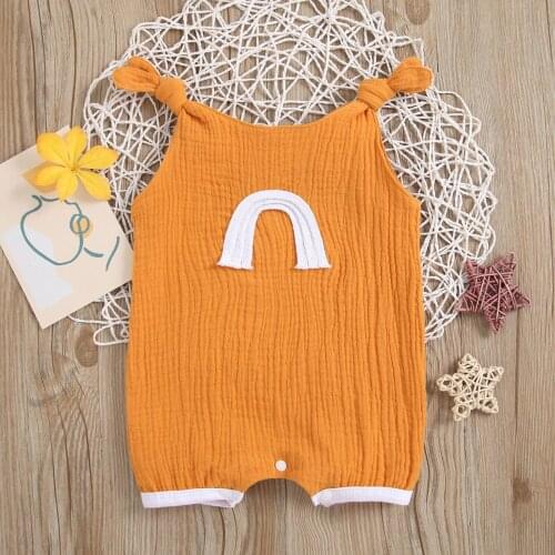 Pudcoco Newborn Sleeveless Romper with Rainbow Print Pattern, Elasticated Legs Casual Style Summer Baby Clothes