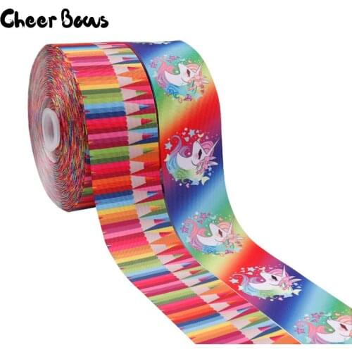 Cartoon Printed Grosgrain Ribbons 75MM Handmade Pencils Unicorn Printed DIY New Year Decoration Gift Packing Accessories 2 Yards