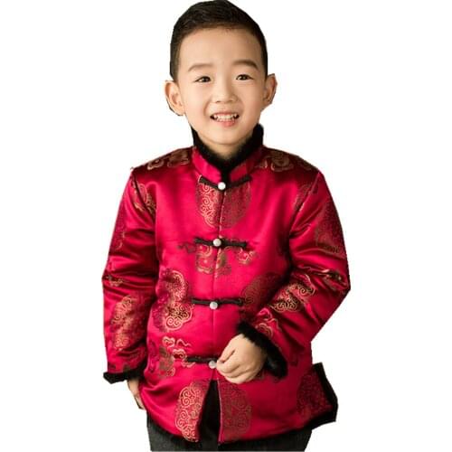Red Children Coat Winter Tang Suit For Baby Boy Chinese Clothes Outfits Mink Hair Kids Outerwear Jacket Boys Outfits Dress 4-12