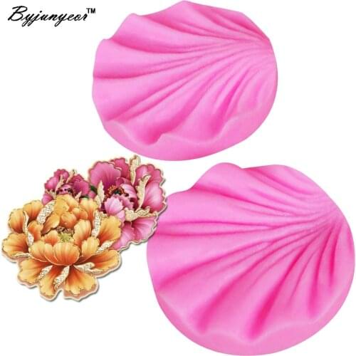 M453 2pcs Peony Petal Flower Veiners Silicone Molds Fondant Sugarcraft Gumpaste Resin Clay Water Paper Cake Decorating Tools
