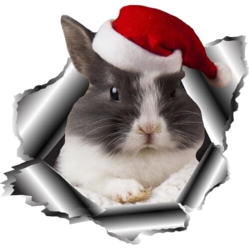Cute Rabbit Christmas Hat Decal Creative 3D Vinyl Car Stickers Waterproof Accessories Bumper Funny Decals