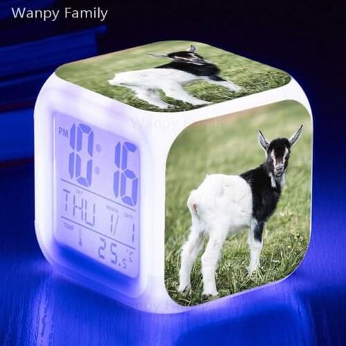 Cute Little Lamb Alarm Clock 7 Color Glowing Touch Sensing Digital Alarm Clock For Kids Birthday Gift Multifunction Flash Clock