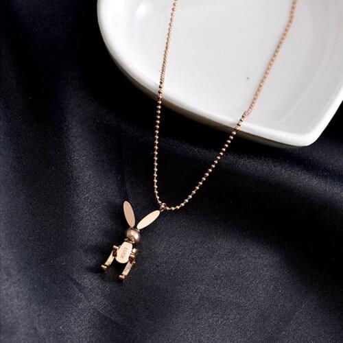 Trendy Mobile Rabbit Pendant Necklace Yellow Gold Color Titanium Steel Jewelry Woman Gift