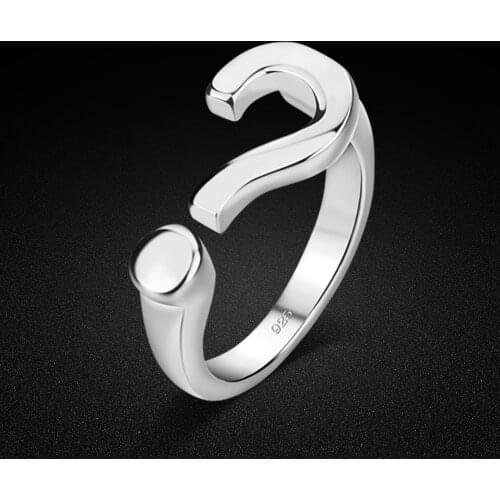 Fashion personality question mark silver ring. Simple and solid 925 sterling silver womens ring adjustable size. jewelry gifts