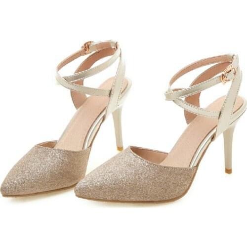 Fashion Women Sandals Shoes 2021 Pointed high heels Sandals Ladies Party Wedding Shoes Large Size Straps Pink Gold Summer Shoes