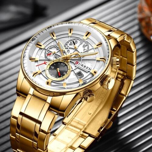 CURREN Brand Mens Sports Casual Watch Stainless Steel Fashion Watch Chrono Automatic Date Mens Watch Relogio Masculino