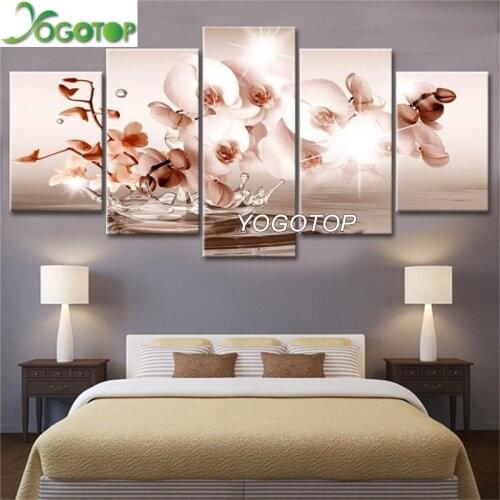 Elegance Diy Diamond Painting 5 Pieces Floral Orchids Flowers Full Drill rhinestone Mosaic Diamant Embroidery Home Decor ML1313