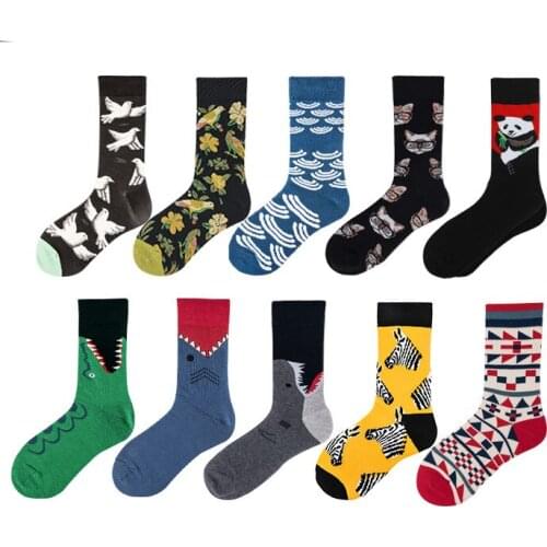 Novelty Happy Fun Animal Graphic Socks Combed Cotton Bird White Pigeon Planet Dinosaur Shark Socks Christmas Gift
