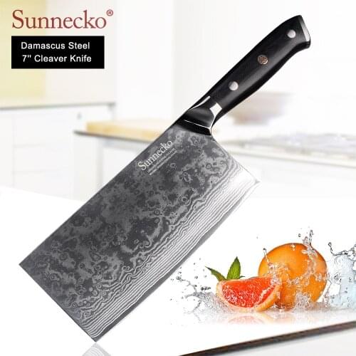 SUNNECKO High Quality 7" Cleaver Knife Damascus Steel Japanese VG10 Blade Kitchen Knives G10 Handle Meat Vegetable Cutter Knife