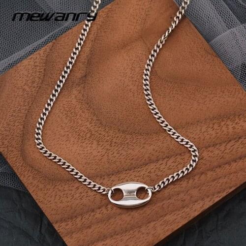 Mewanry 925 Sterling Silver Sweater Necklace Trend Punk Hiphop Vintage Party Creative Thick Chain Pig Nose Jewelry Birthday Gift