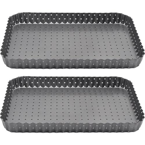 Crusty Bake Perforated Quiche Tin Nonstick Pie Tin with Holes,2 Pack Removable Loose Bottom Pizza Tray,Square