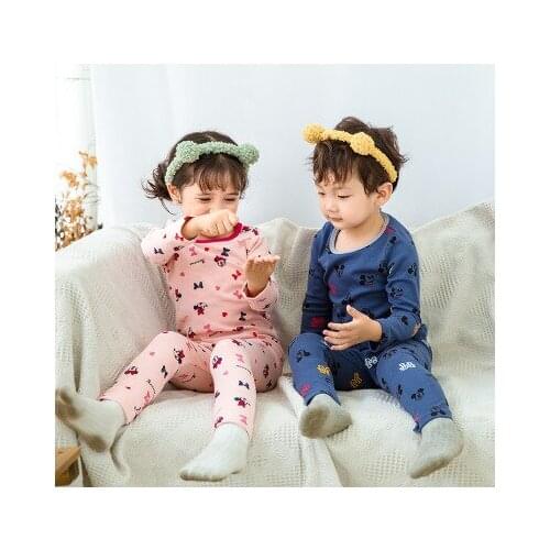 Disney Mickey Minnie Bowknot Anime Pajama Sets Sleepwear Cartoon Children Clothing Casual Warm Winter