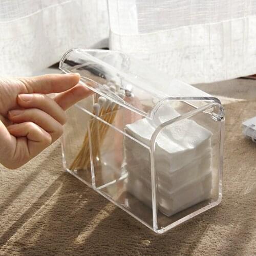 Acrylic Cosmetic Cotton Pad Organizer Dustproof Makeup Swab Storage Box with Covered Table Cotton Holder for Girl/Women