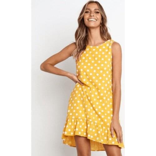 Summer Women Chiffon Dress Polka Dot Sleeveless Beach Mini Sundress Casual Fashion Yellow Dress For Women Streetwear Vestido