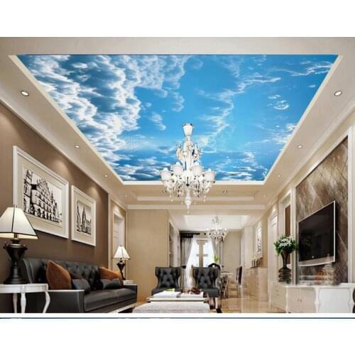Custom 3d wallpaper 3d ceiling murals wallpaper sky blue sky white clouds condole top background wall decoration bedroom wall