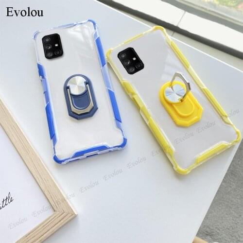Transparent Acrylic Phone Case For Samsung A52 A72 A71 A51 A21S A01 A12 Cases Magnetic Holder Soft Frame Shockproof Back Cover