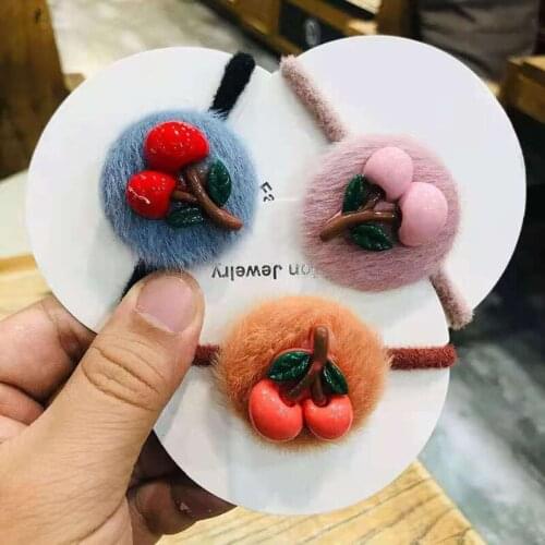 2021 Korean Style Velvet Cherry Decor Hair Band Candy Color Hair Rope Hair Rings High Elastic Hair Accessories for Kids Gifts