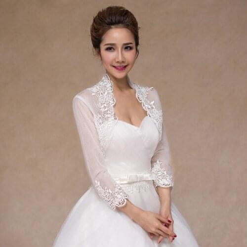 Long Sleeve Bolero Wedding Lace Wedding Coat Jacket Appliqued Veste Mariage Femme Bride Lace Bolero